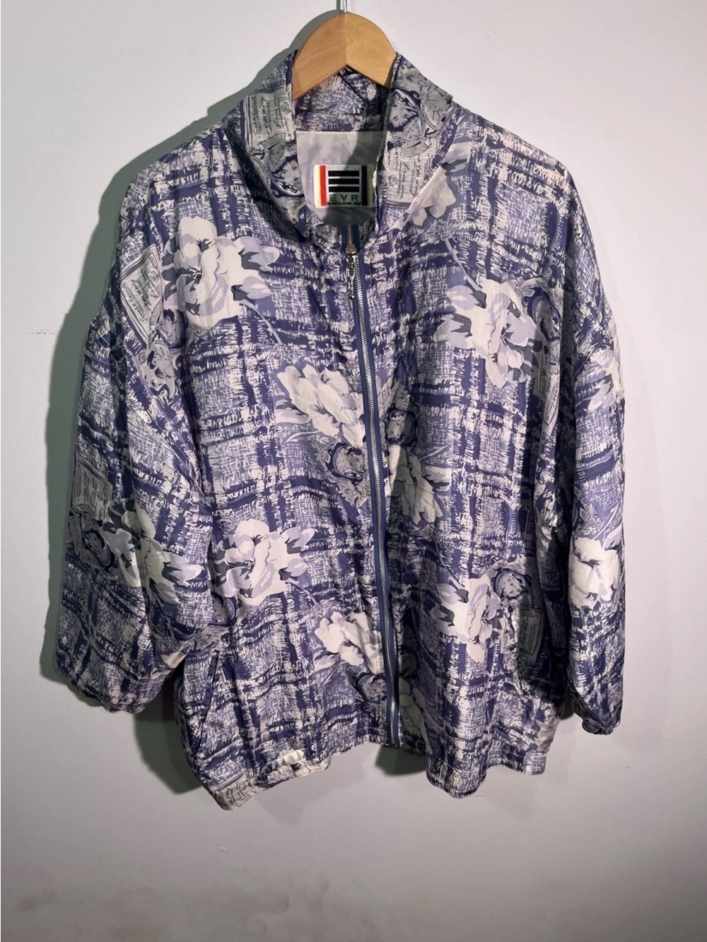 Women's Blue Floral Print Zip Jacket